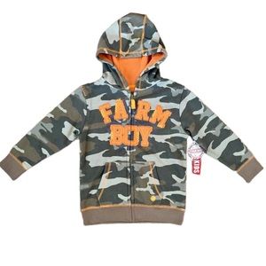 Farm Boy Green Camo Orange Hooded Zipper Jacket With Lining Size 4